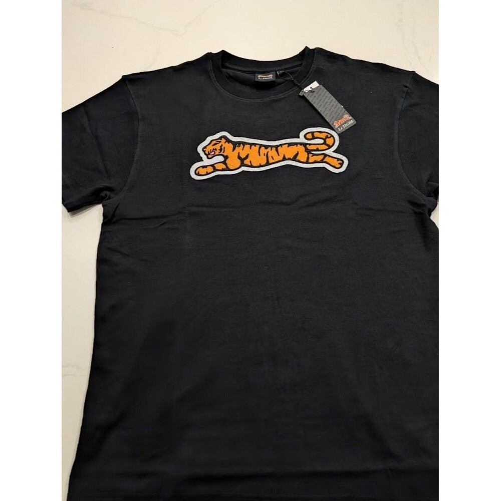 Le TIGRE Mens Flocked Big Tiger Graphic T-Shirt Black 100% Cotton Size Large NWT